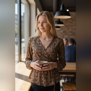 Chic Women's Brown Patterned Blouse